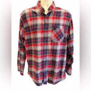 Eddie Bauer Mens Shirt Large Red Blue Plaid Classic Fit Long Sleeves Button Down